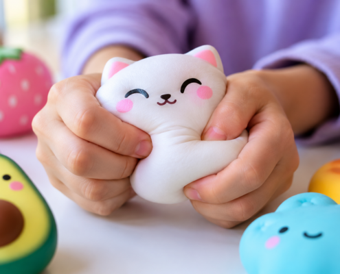 Enfant manipulant un squishy, jouet antistress pouvant aider à gérer le stress et l'anxiété.